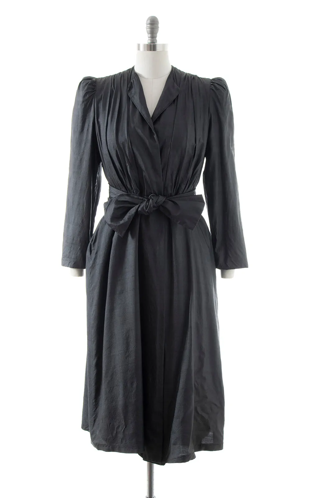 1980s ALBERT NIPON Black Silk Belted Coat | small