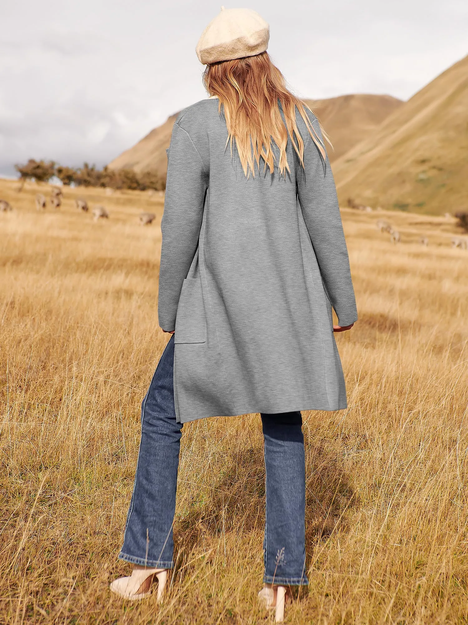 ANRABESS Women's Open Front Knit Lightweight Cardigan Casual Long Coatigan Sweater Lady Jacket Coat 2024 Fall Outerwear