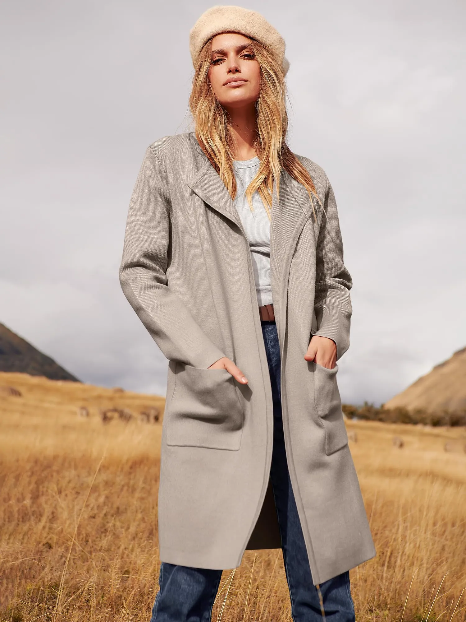 ANRABESS Women's Open Front Knit Lightweight Cardigan Casual Long Coatigan Sweater Lady Jacket Coat 2024 Fall Outerwear