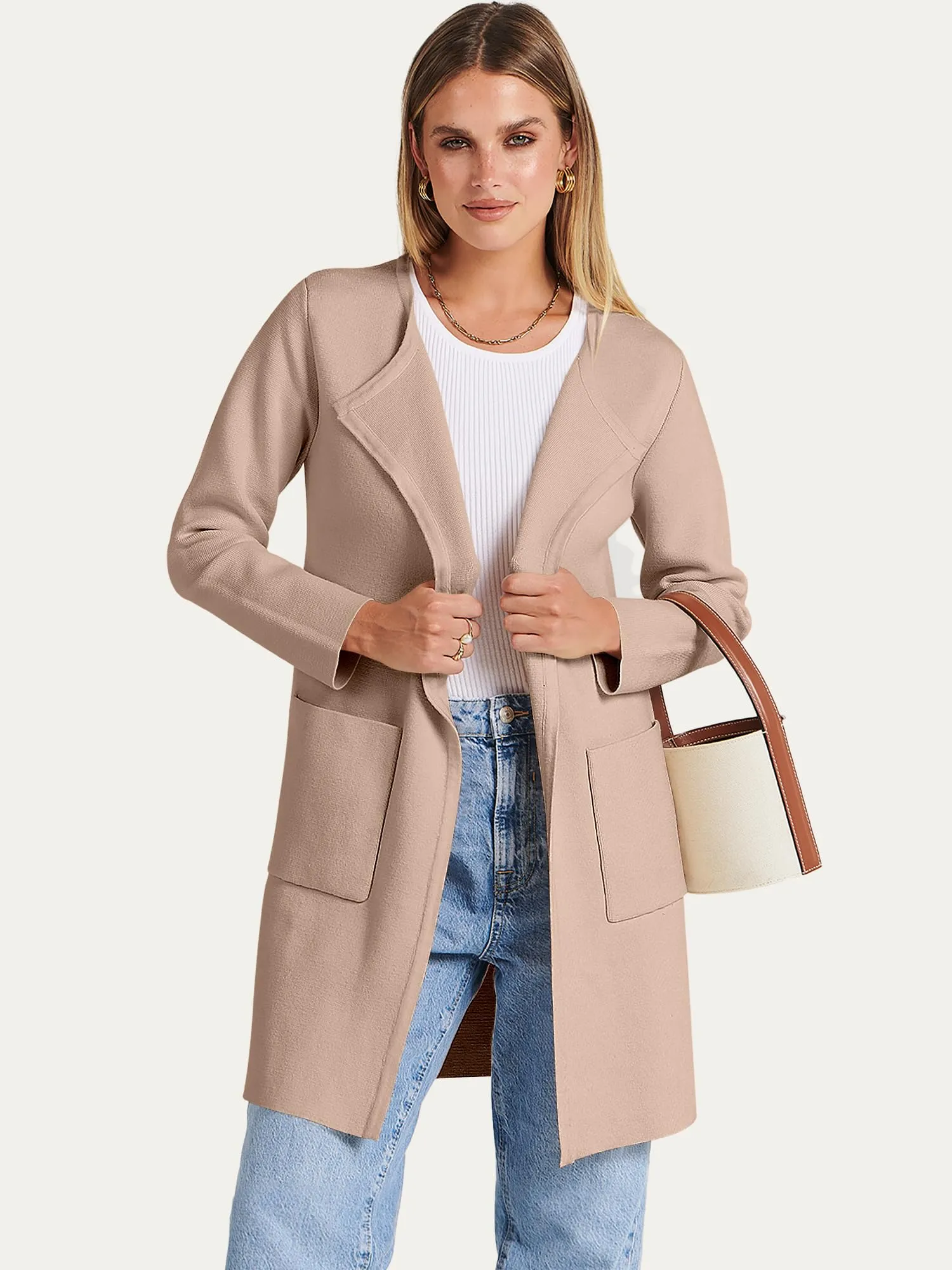 ANRABESS Women's Open Front Knit Lightweight Cardigan Casual Long Coatigan Sweater Lady Jacket Coat 2024 Fall Outerwear