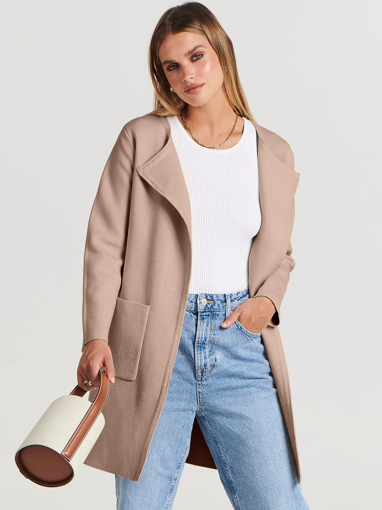 ANRABESS Women's Open Front Knit Lightweight Cardigan Casual Long Coatigan Sweater Lady Jacket Coat 2024 Fall Outerwear
