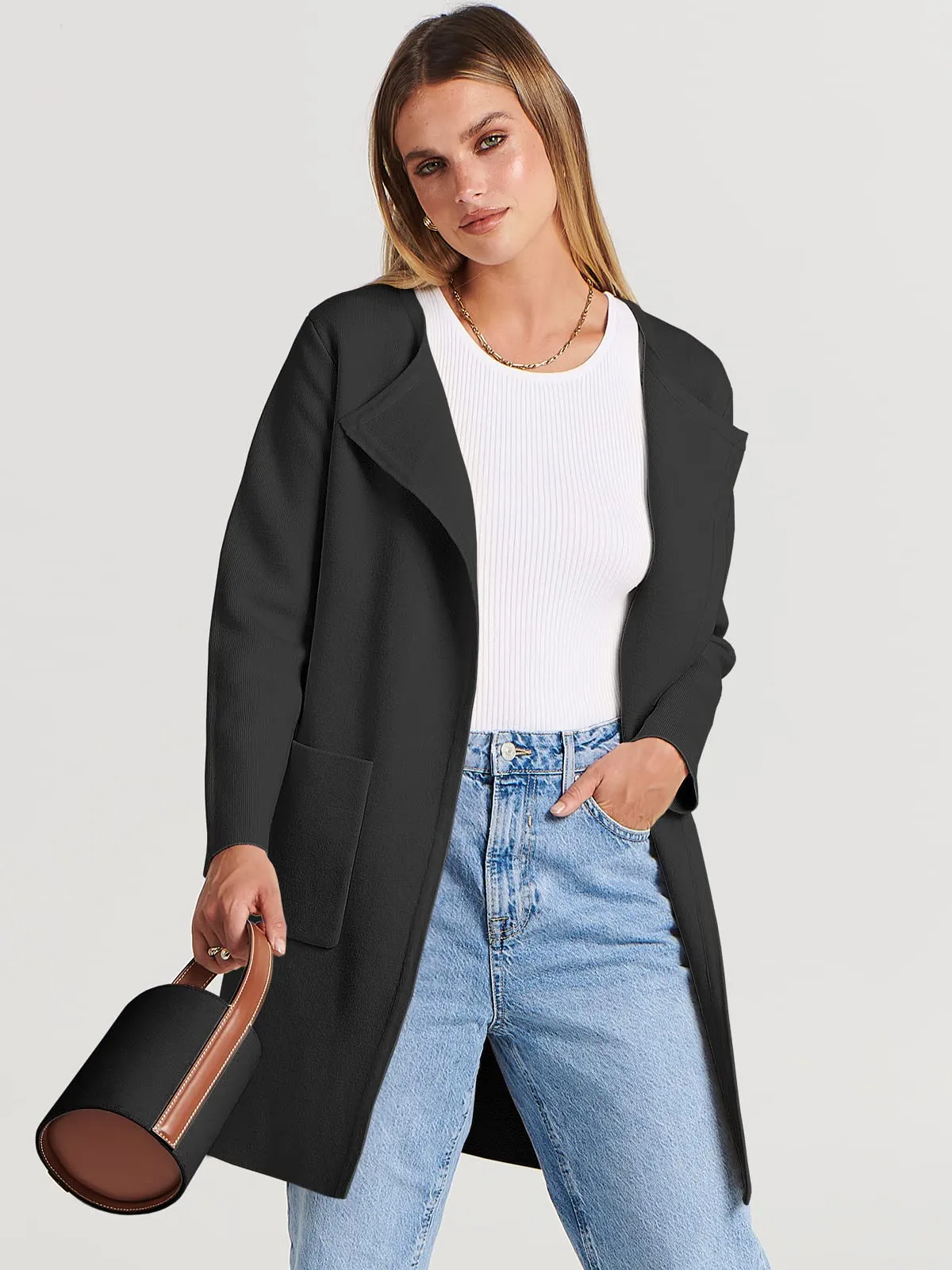 ANRABESS Women's Open Front Knit Lightweight Cardigan Casual Long Coatigan Sweater Lady Jacket Coat 2024 Fall Outerwear