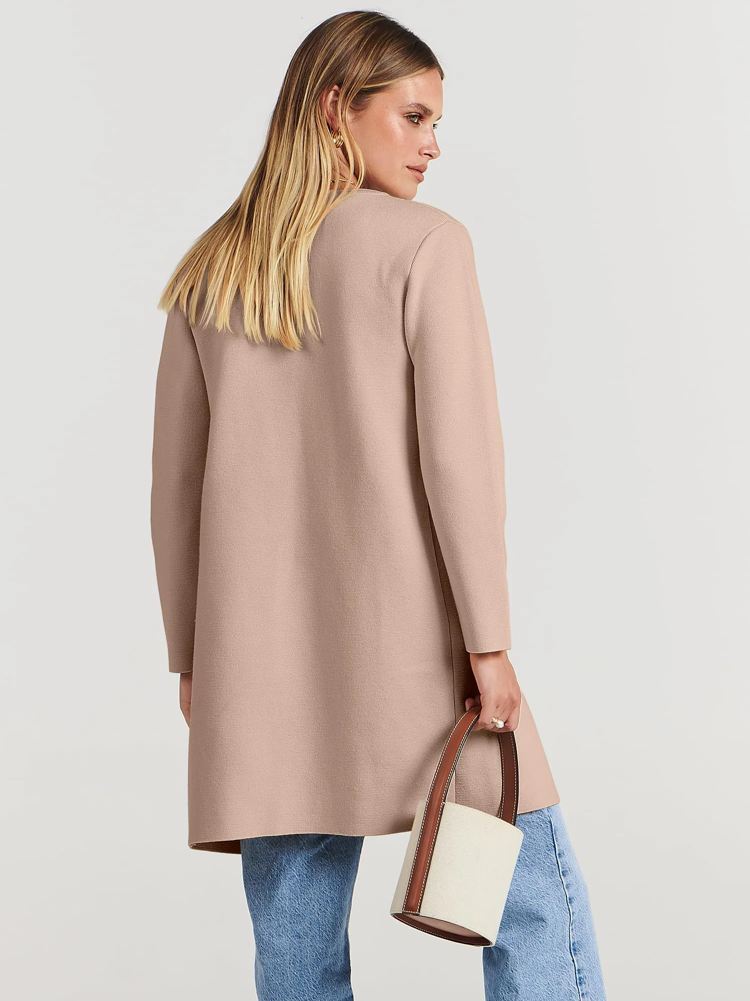 ANRABESS Women's Open Front Knit Lightweight Cardigan Casual Long Coatigan Sweater Lady Jacket Coat 2024 Fall Outerwear