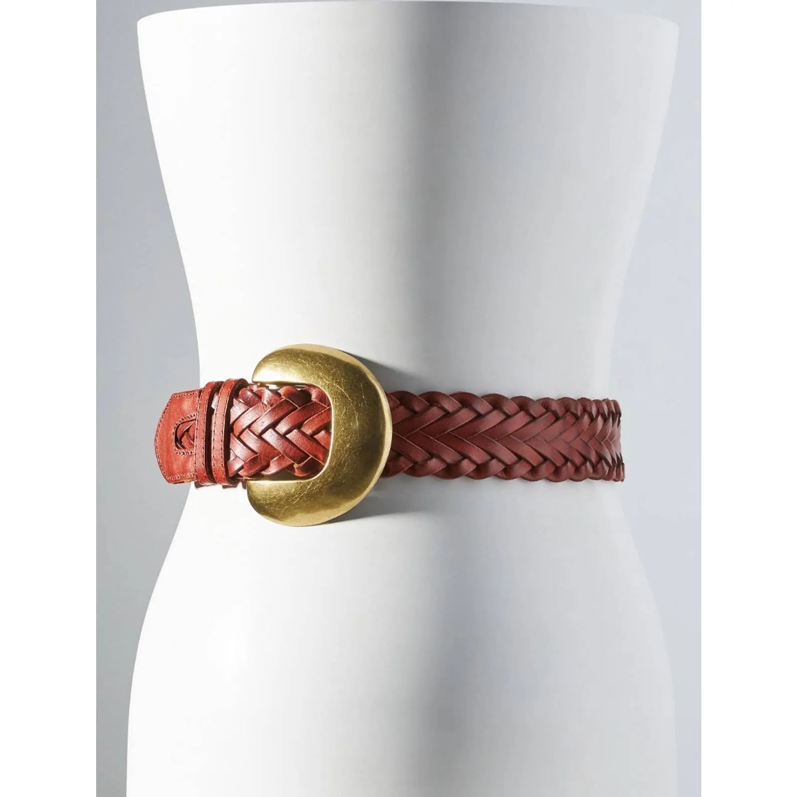 Anthropologie Cognac Woven Waist Leather Belt Size Medium New