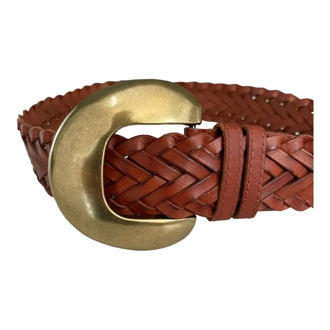Anthropologie Cognac Woven Waist Leather Belt Size Small New
