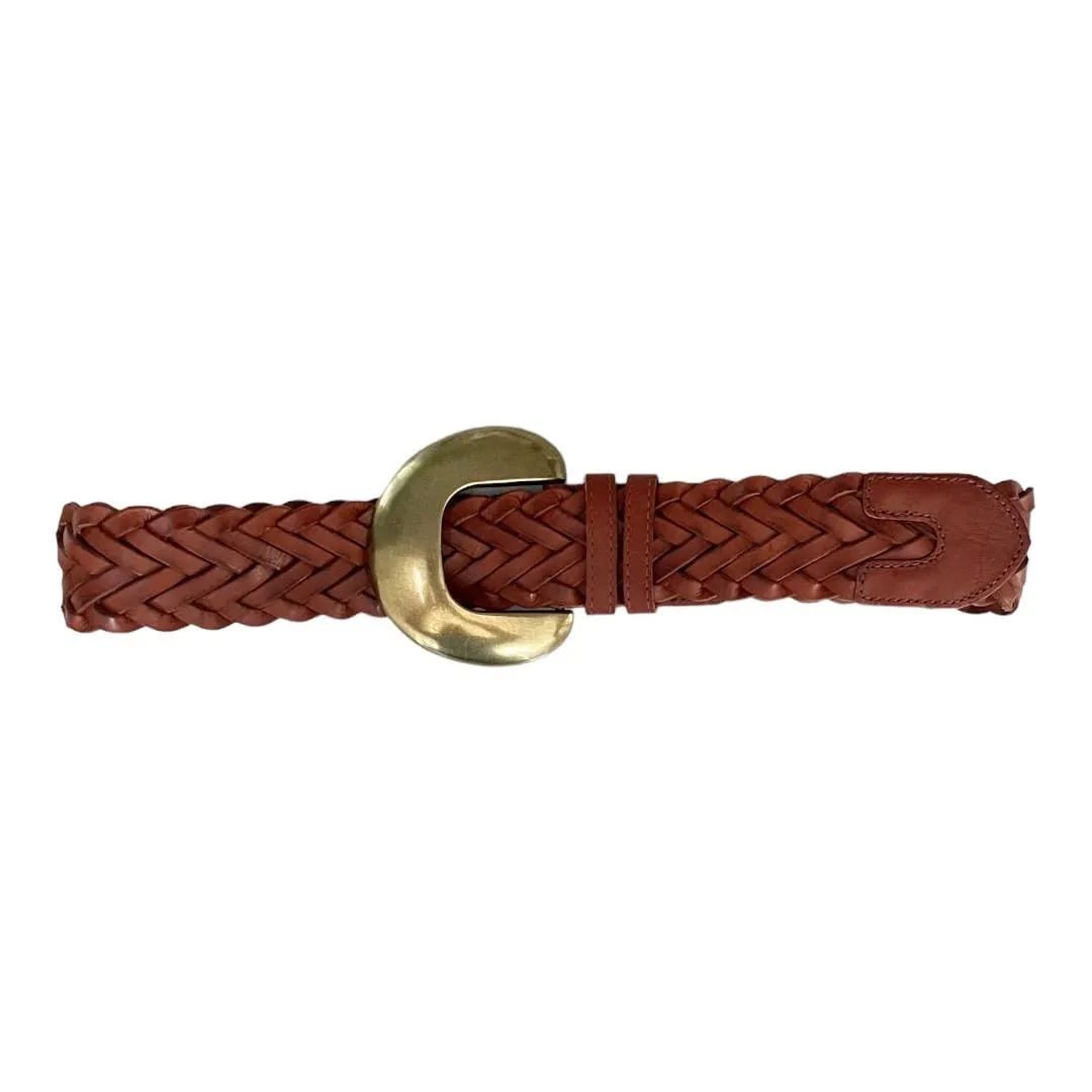 Anthropologie Cognac Woven Waist Leather Belt Size Small New