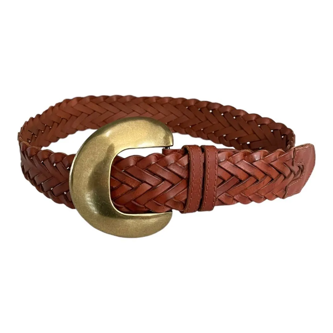 Anthropologie Cognac Woven Waist Leather Belt Size Small New