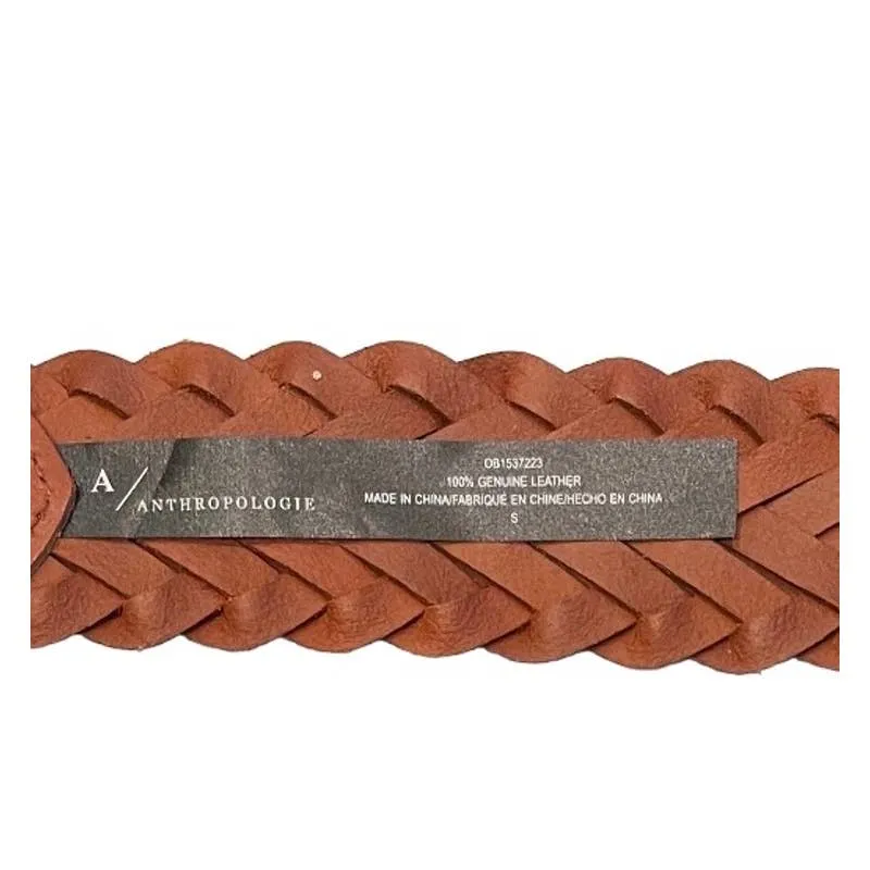 Anthropologie Cognac Woven Waist Leather Belt Size Small New