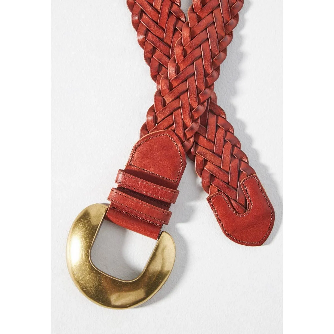Anthropologie Cognac Woven Waist Leather Belt Size Small New