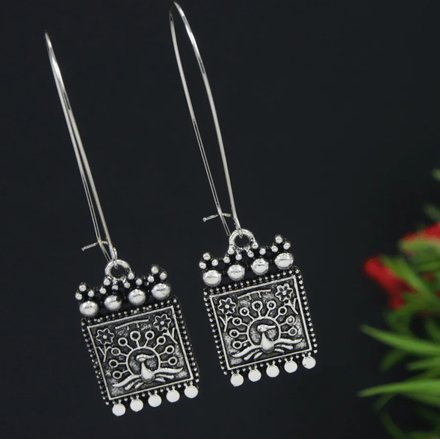 Antique Gold/Silver Plated Peacock Design Hook Long Earring