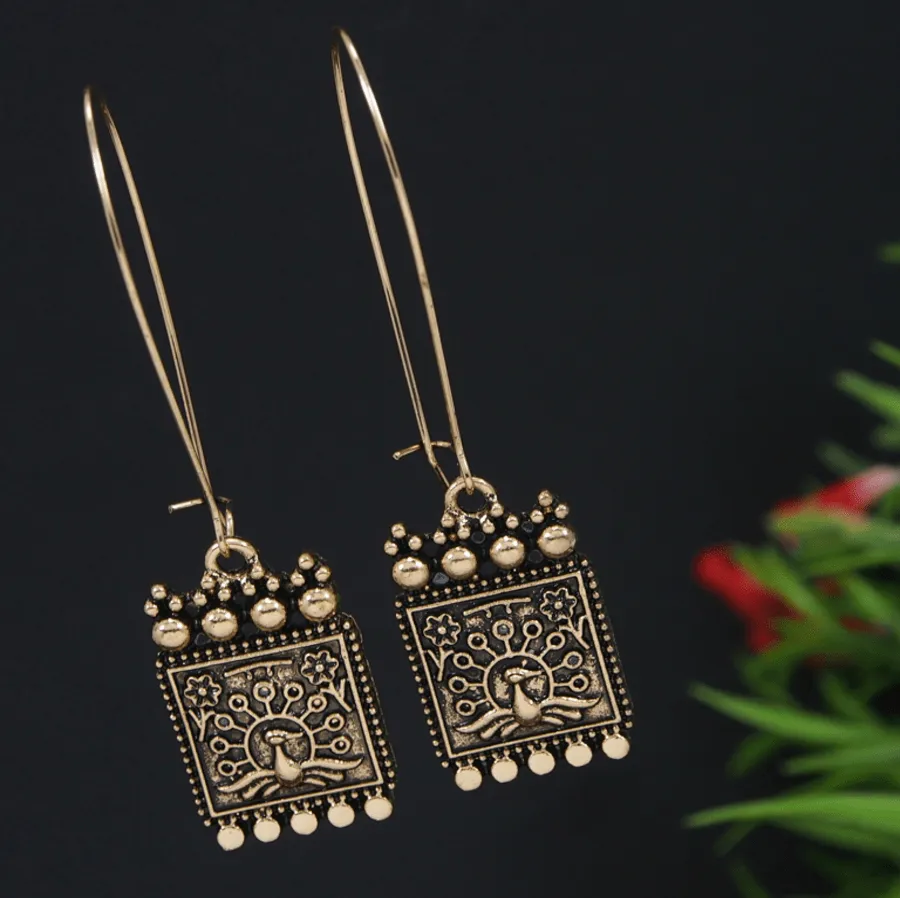Antique Gold/Silver Plated Peacock Design Hook Long Earring