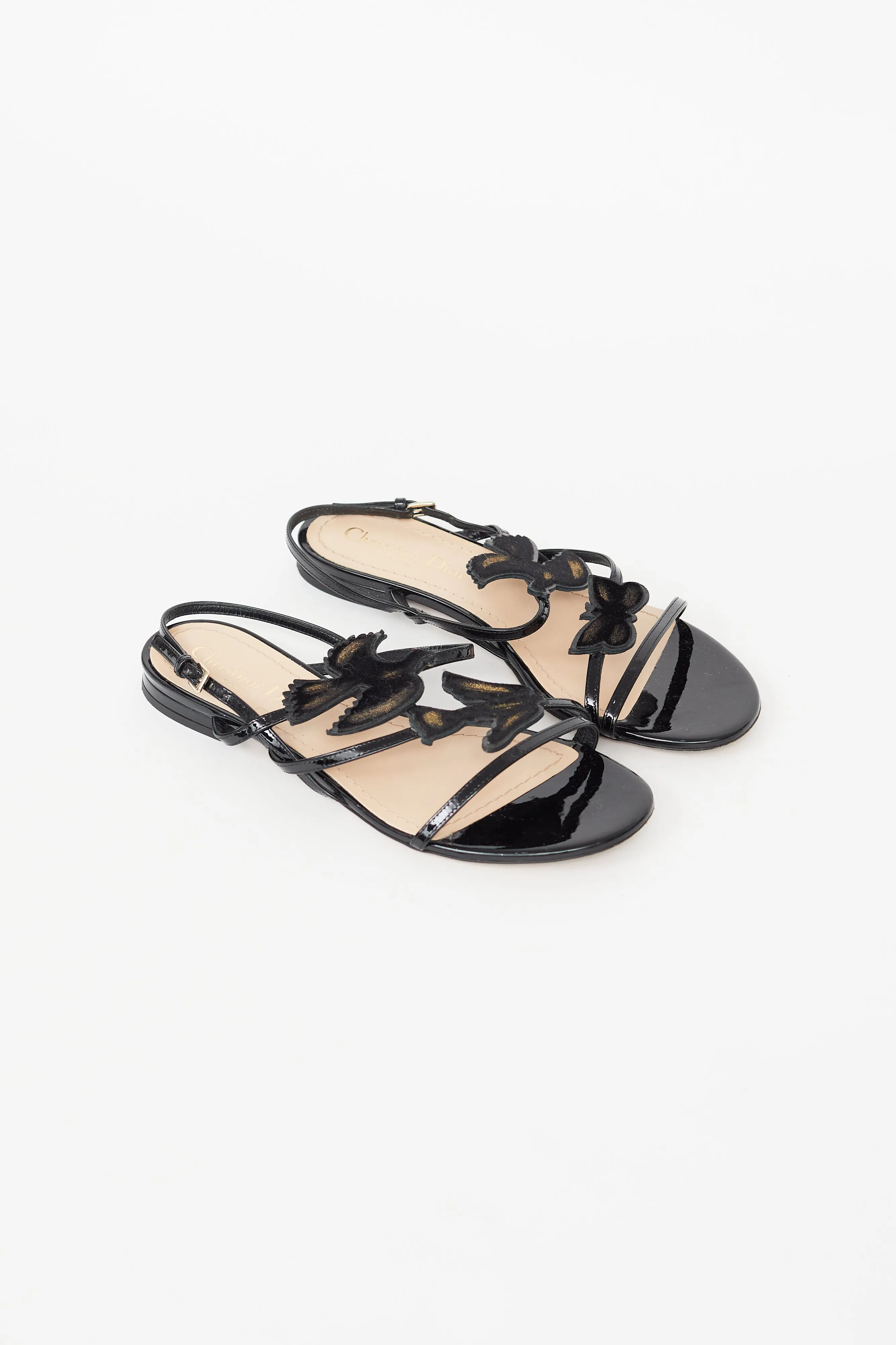 Black Patent Patch Strappy Sandal