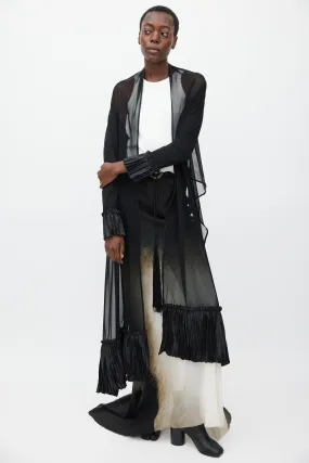 Black Sheer Mesh Pleated Long Cardigan
