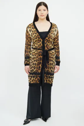 Brown & Black Print Long Sleeve Cardigan