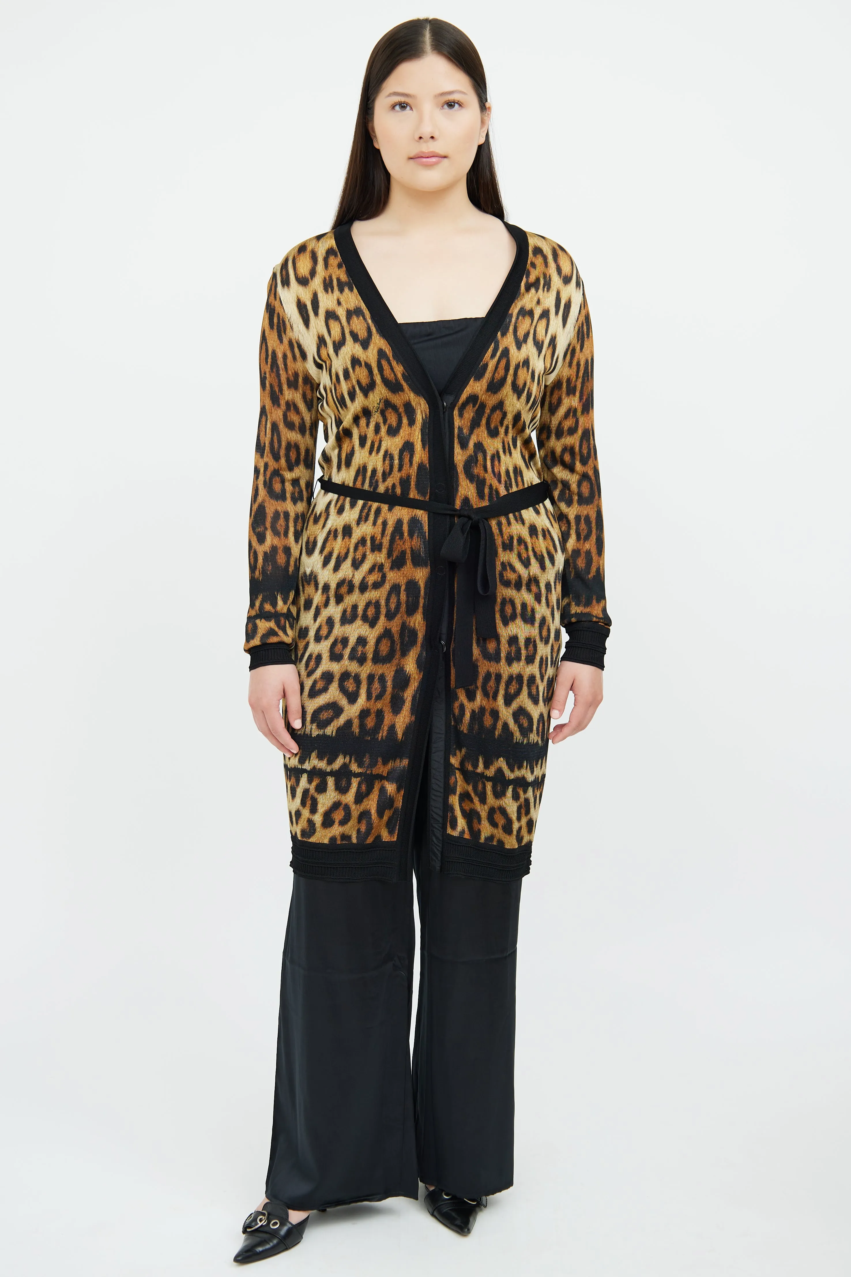 Brown & Black Print Long Sleeve Cardigan