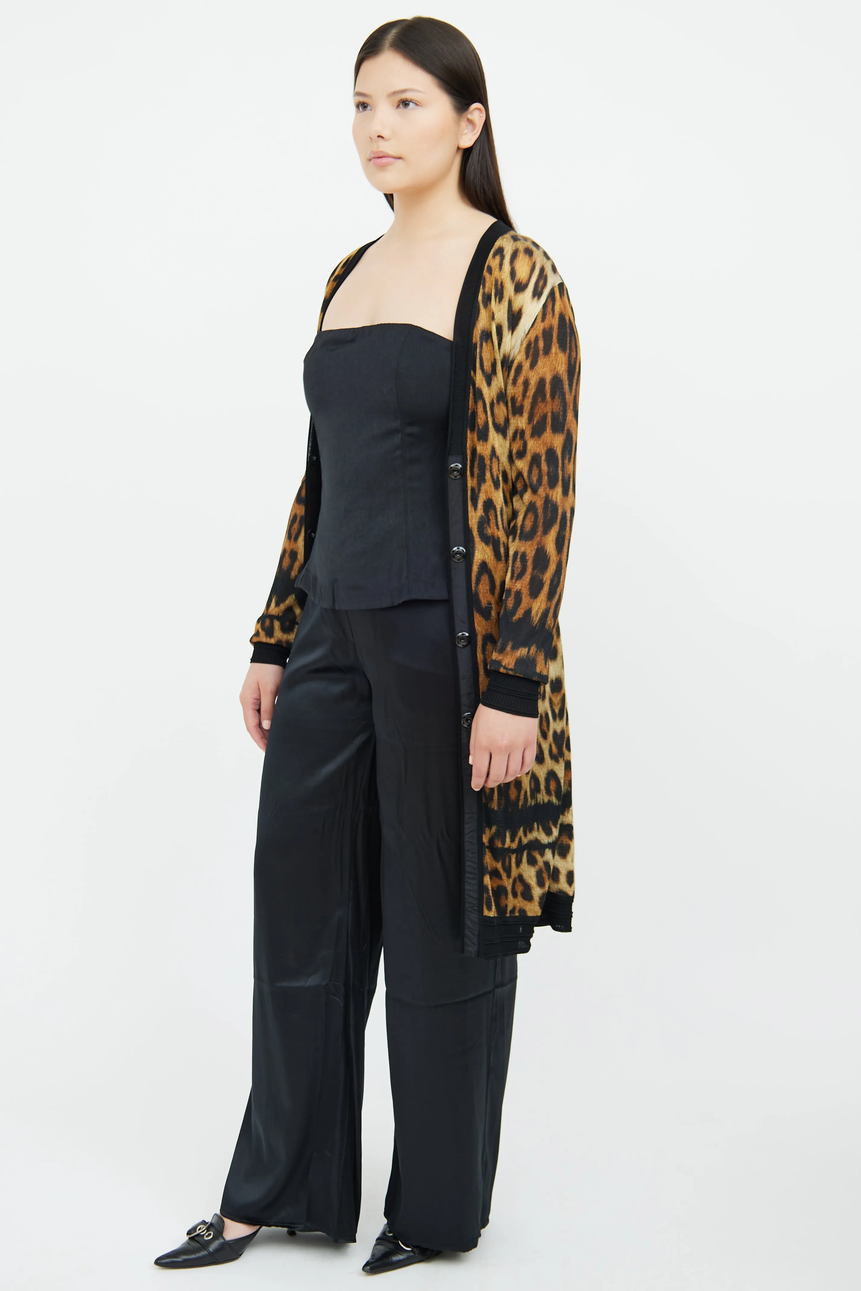 Brown & Black Print Long Sleeve Cardigan