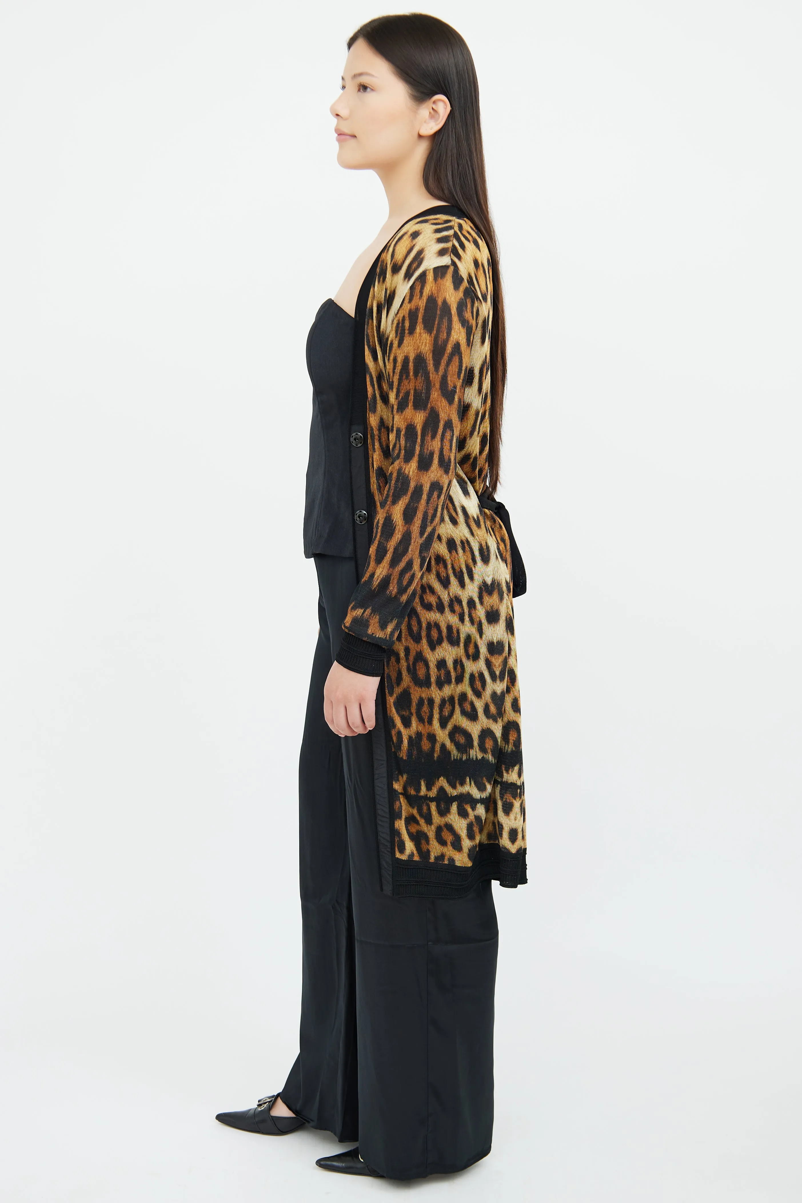 Brown & Black Print Long Sleeve Cardigan
