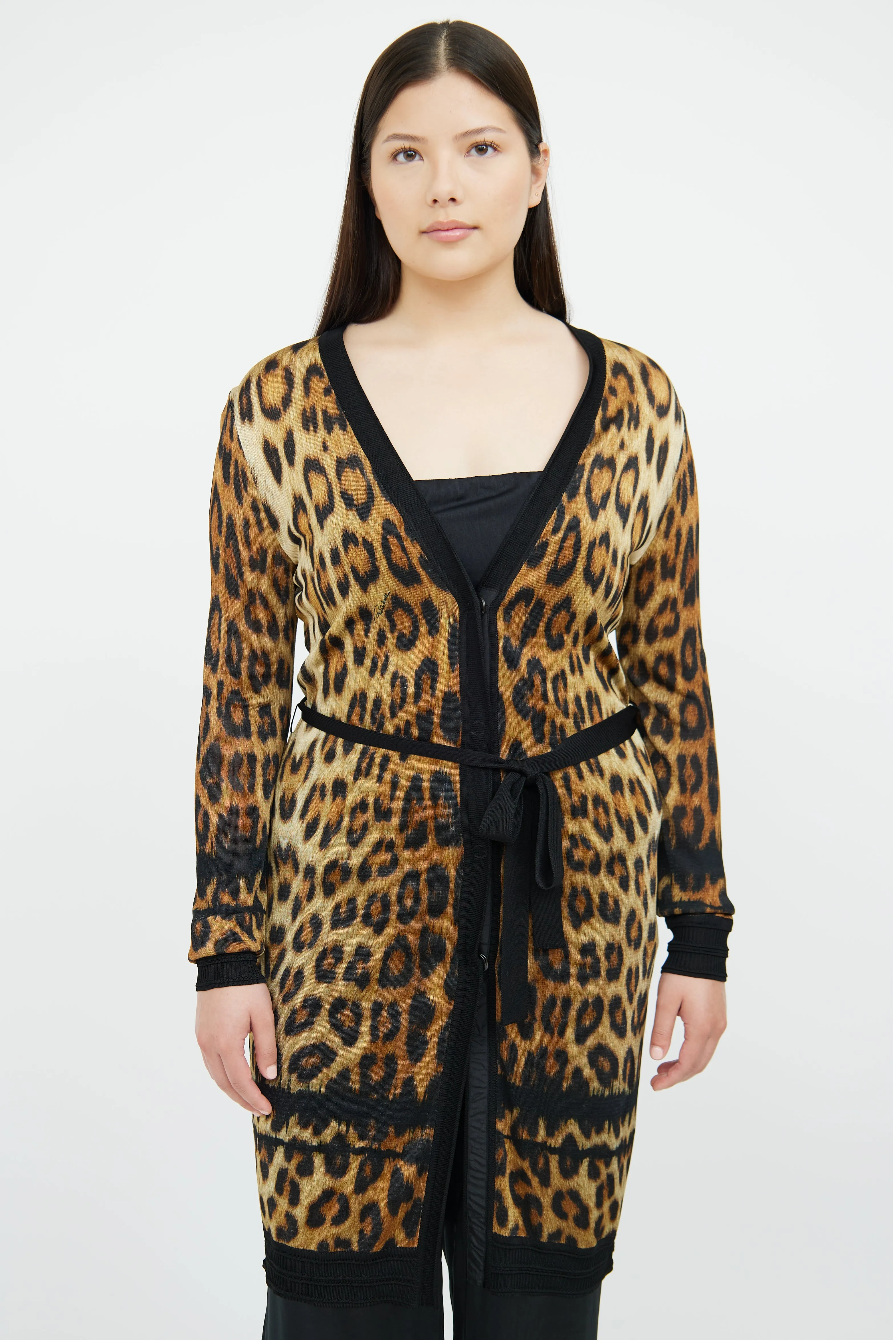 Brown & Black Print Long Sleeve Cardigan