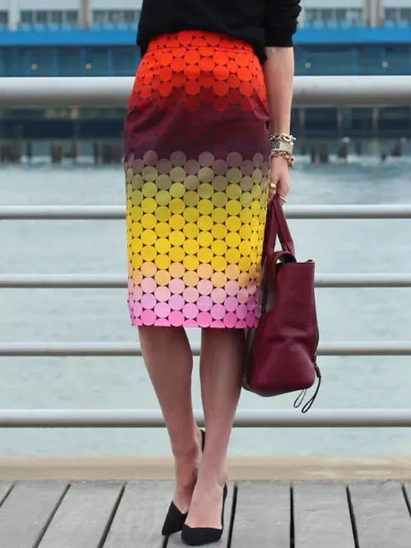 Cartoon Printed Gradient Bodycon Skirts