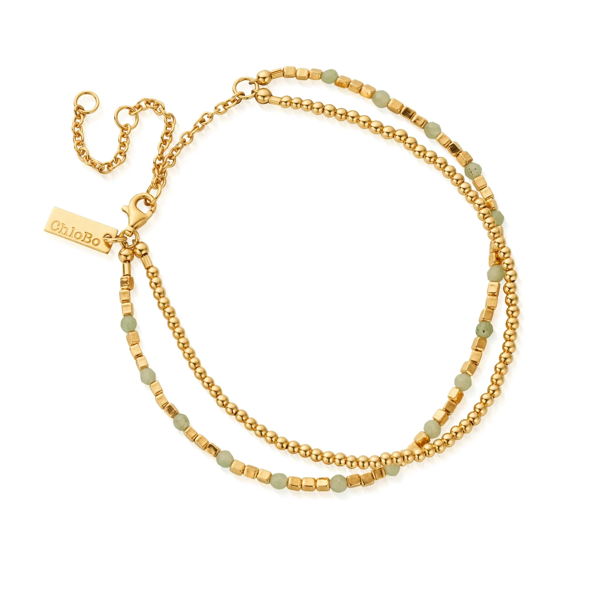 CHLOBO Gold Mini Cute And Aventurine Anklet