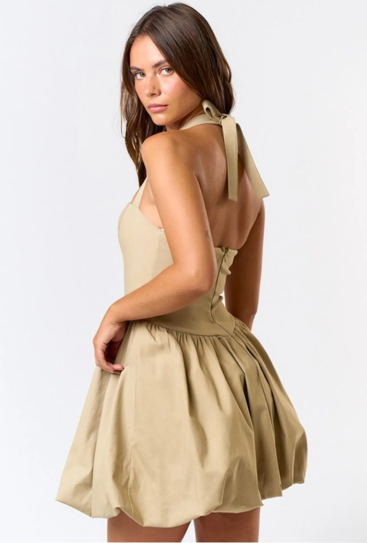 Chloe Mini Halter Bubble Hem Dress