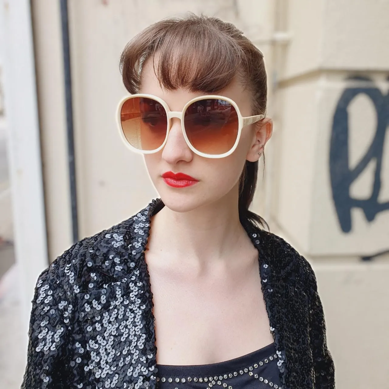 Chunky Oversized Retro Sunglasses - Cream
