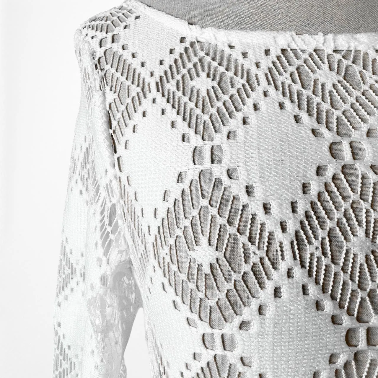 H&M White Crochet Sheer Long Sleeve Side Slit Maxi Bodycon Beach Dress Size XS/S