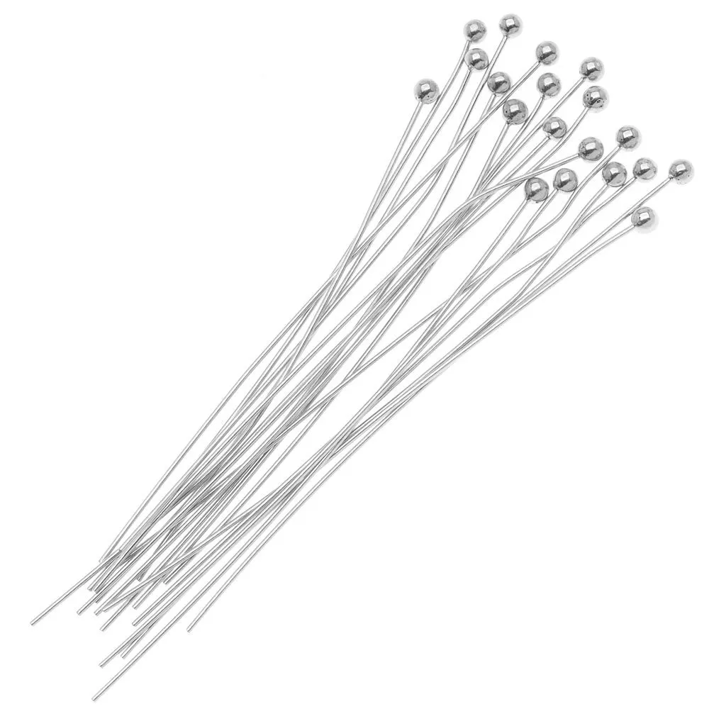 Head Pins, with Ball Head 1.5 Inches Long and 24 Gauge Thick Sterling Silver (10 Pieces)
