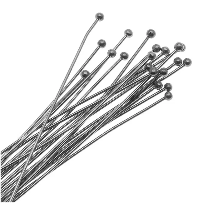 Head Pins, with Ball Head 3 Inches Long and 21 Gauge Thick, Gunmetal Plated (20 Pieces)