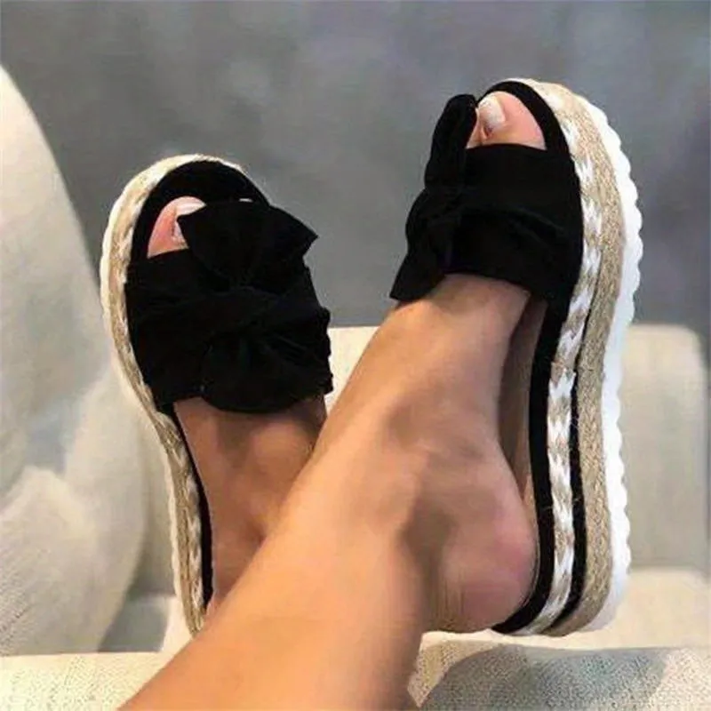 Ivyshape | Bow Platform Espadrilles Slippers