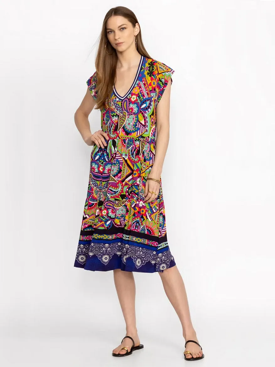 Johnny Was Janie Favorite Tiered Tea Length Dress in Demarne Print