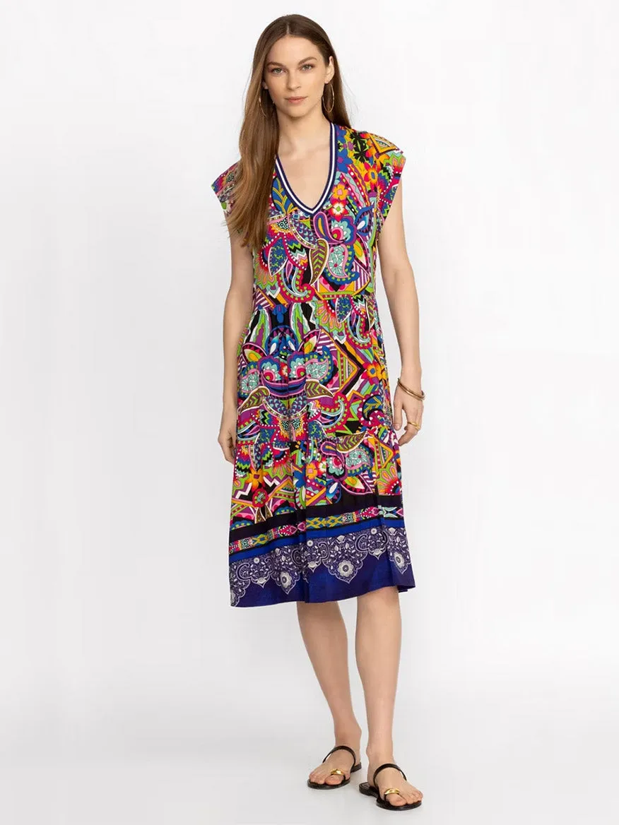 Johnny Was Janie Favorite Tiered Tea Length Dress in Demarne Print