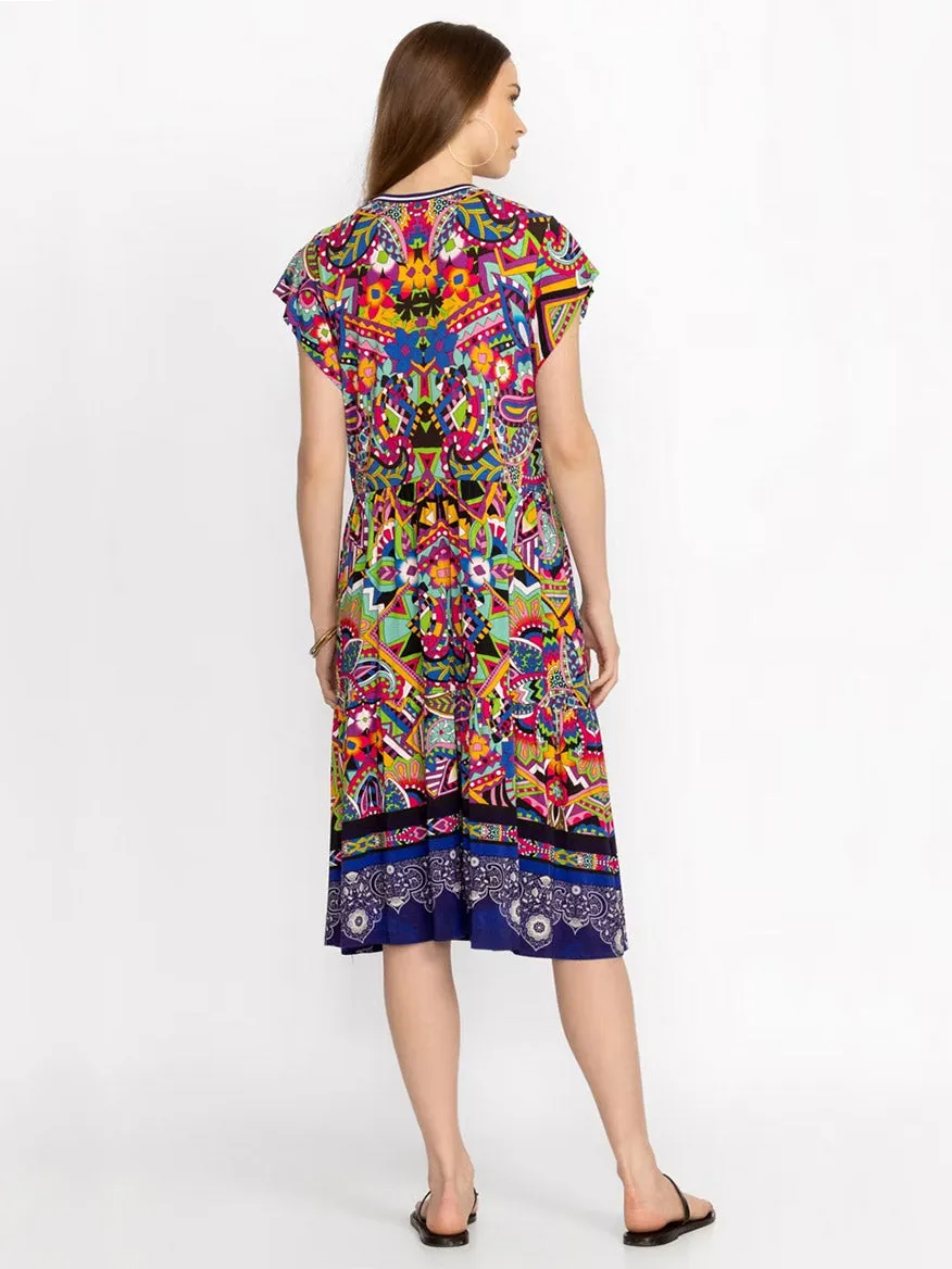Johnny Was Janie Favorite Tiered Tea Length Dress in Demarne Print