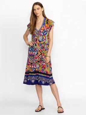 Johnny Was Janie Favorite Tiered Tea Length Dress in Demarne Print