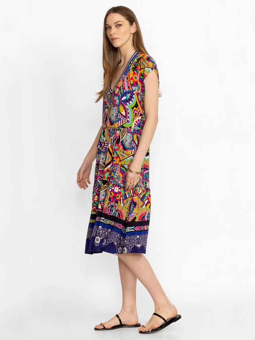 Johnny Was Janie Favorite Tiered Tea Length Dress in Demarne Print