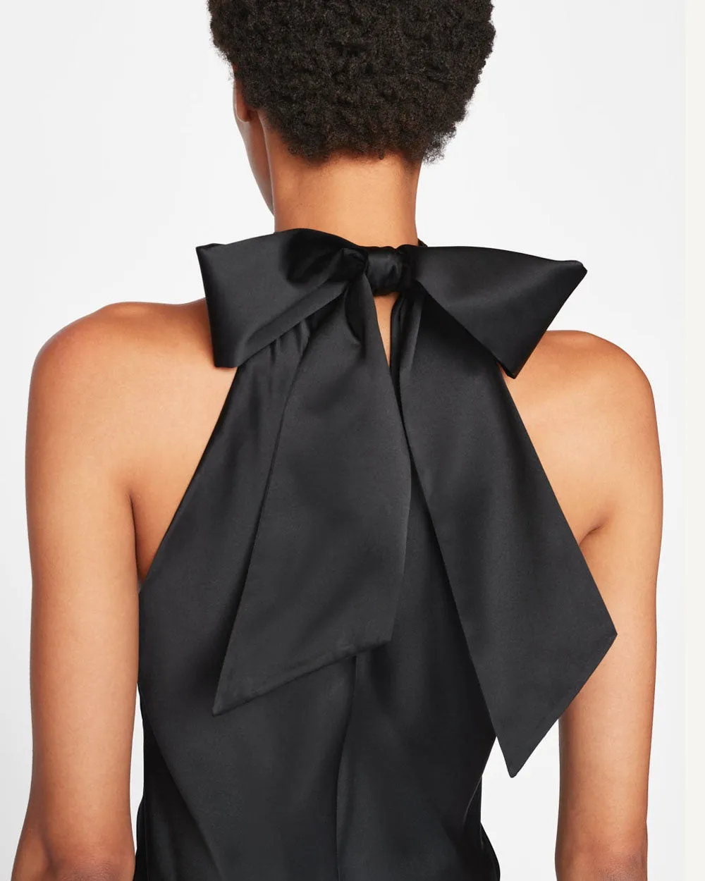 Noir Draped Neck Tie Halter Top