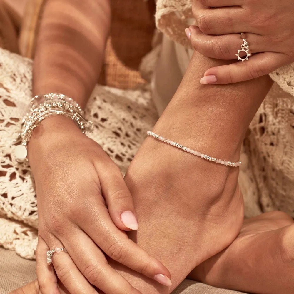 Passionate Sun Rose Quartz Anklet - Silver - SANRQ