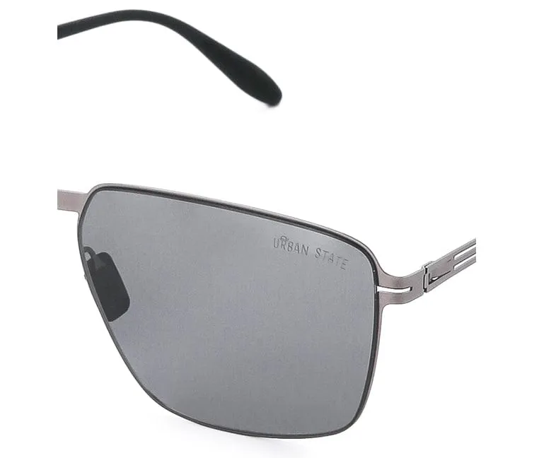 Polarized Stainless Frame Oversized Rectangular Sunglasses - Black Silver