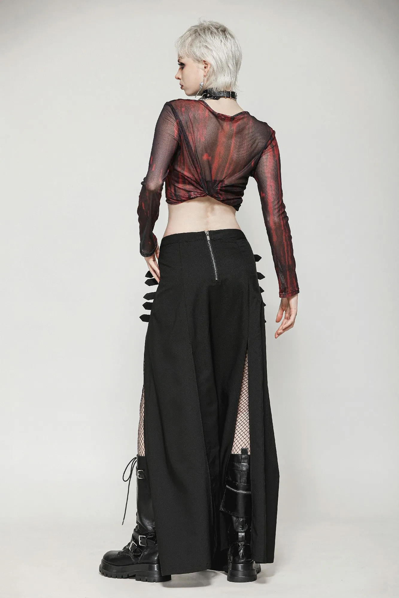 Punk Black Slit Metal Long Skirt KW367