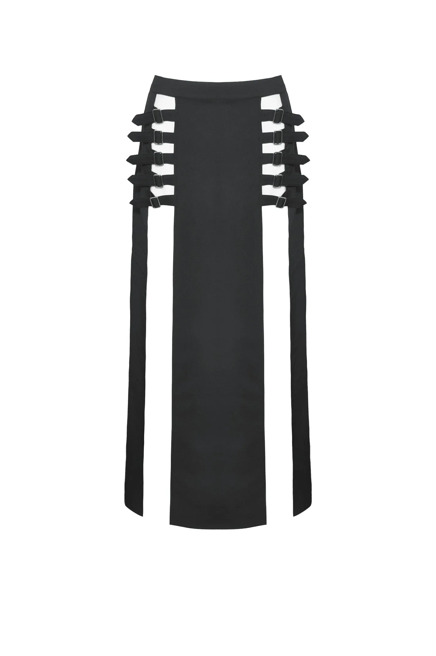 Punk Black Slit Metal Long Skirt KW367