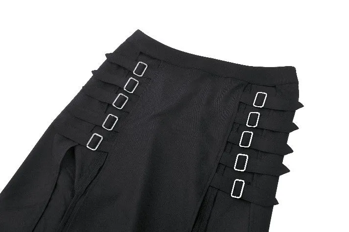 Punk Black Slit Metal Long Skirt KW367
