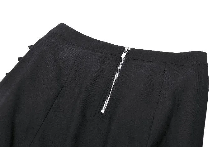 Punk Black Slit Metal Long Skirt KW367