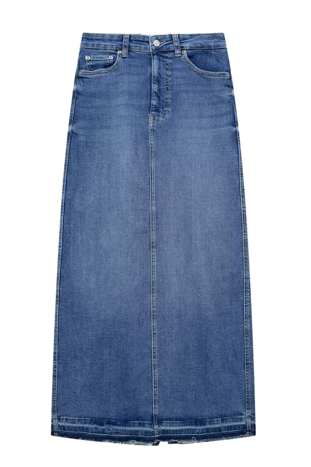 'Rhoda' High-Waist Slit Denim Skirt