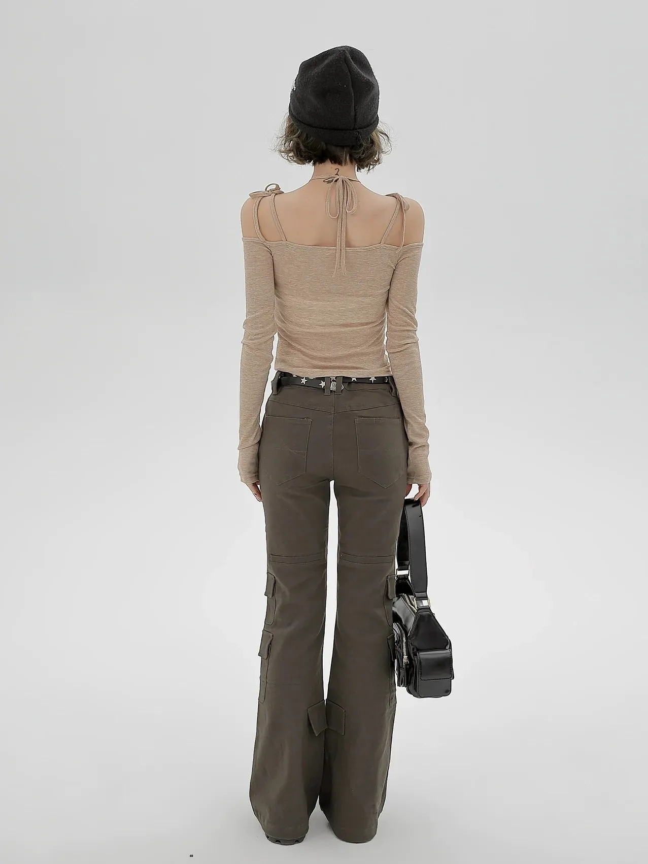 Shoulder Ribbon Halter Neck Top Off