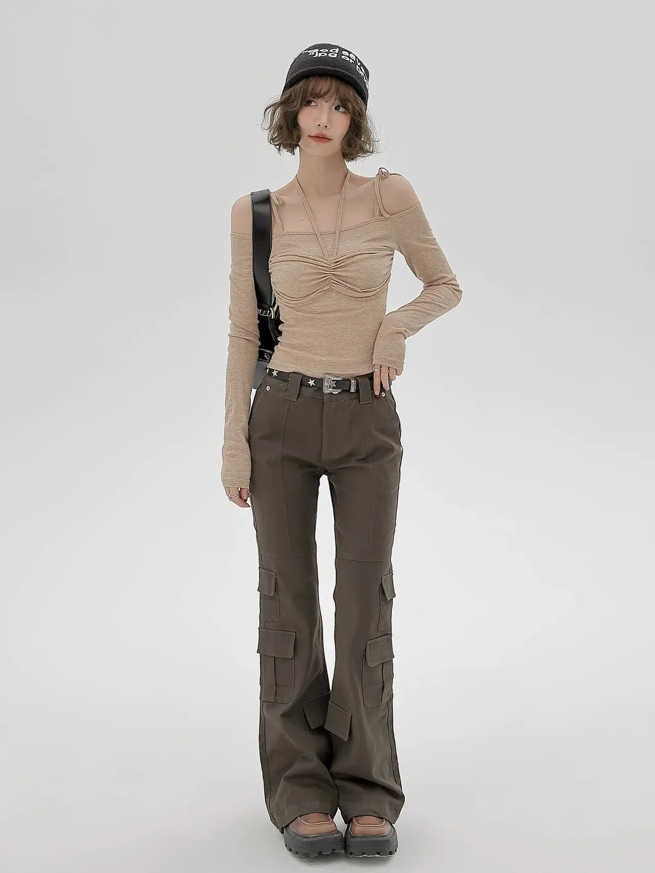 Shoulder Ribbon Halter Neck Top Off
