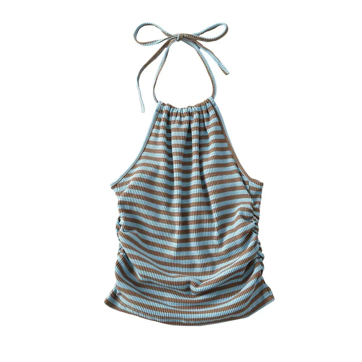 Striped Thin Strap Slim Top T-shirt Sleeveless Halter