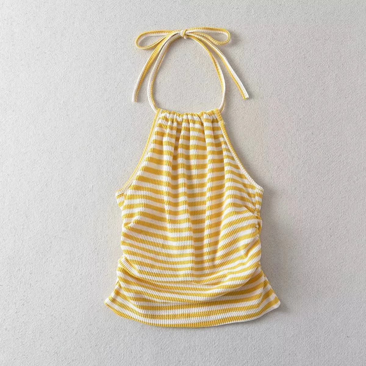 Striped Thin Strap Slim Top T-shirt Sleeveless Halter