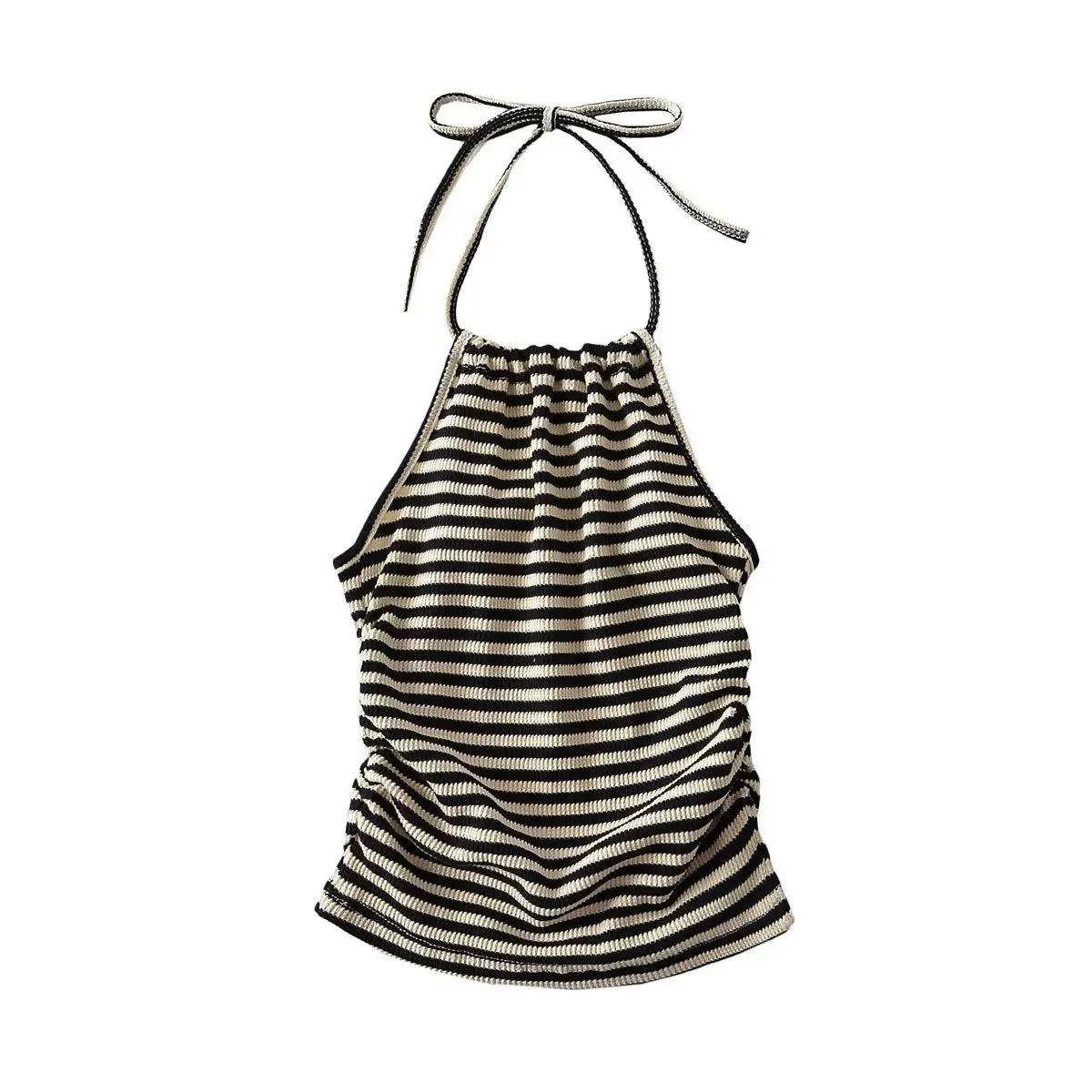 Striped Thin Strap Slim Top T-shirt Sleeveless Halter