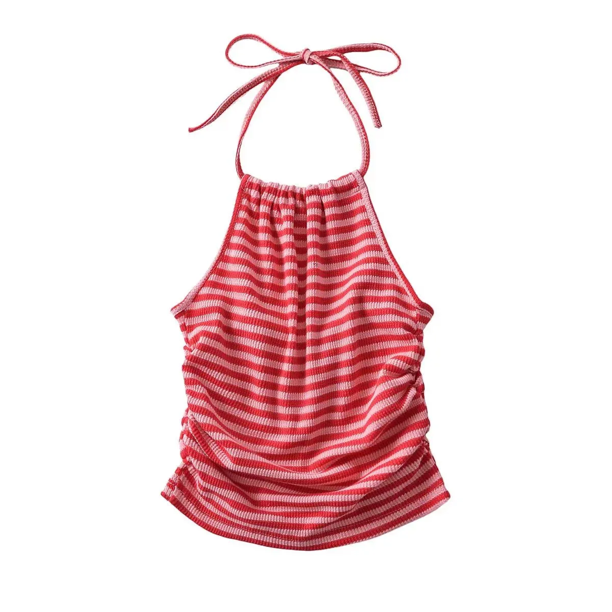 Striped Thin Strap Slim Top T-shirt Sleeveless Halter