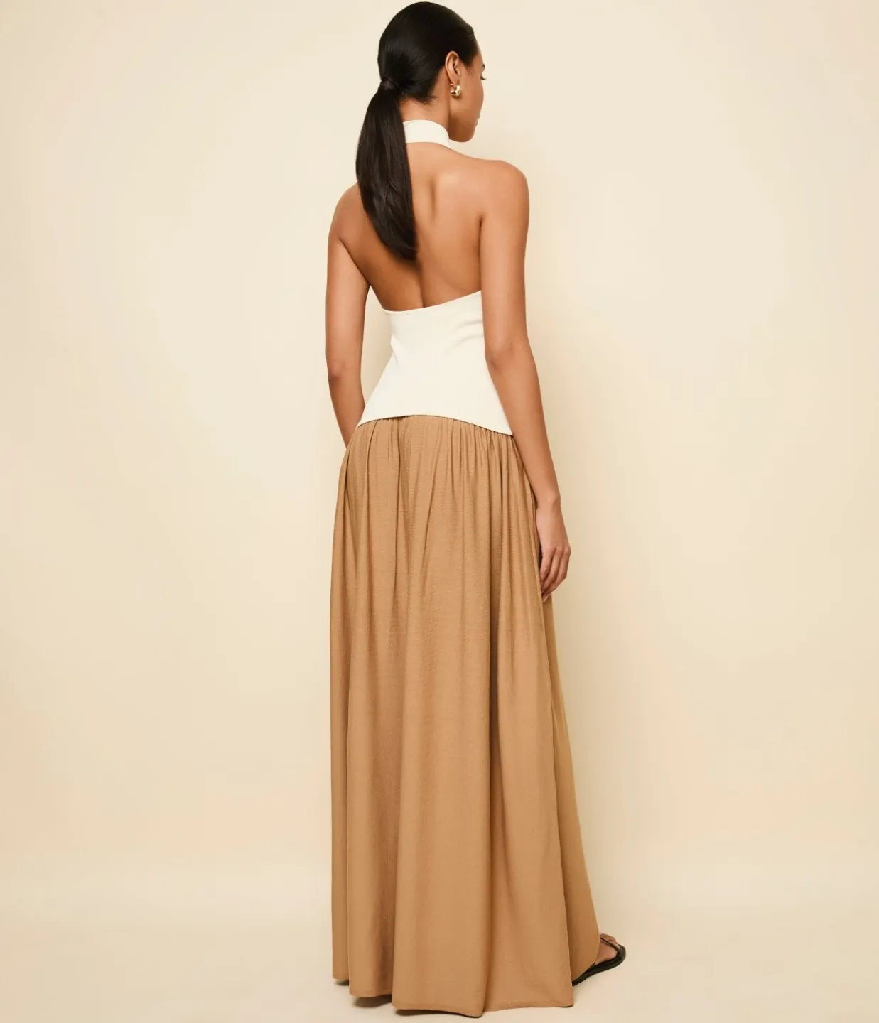 The Halter Soglio Dress in Ecru Camel